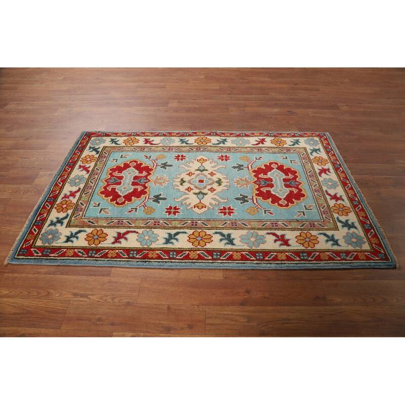 Aqua Blue Kazak Foyer Rug Handmade Wool Carpet - 2'7"x 4'3"