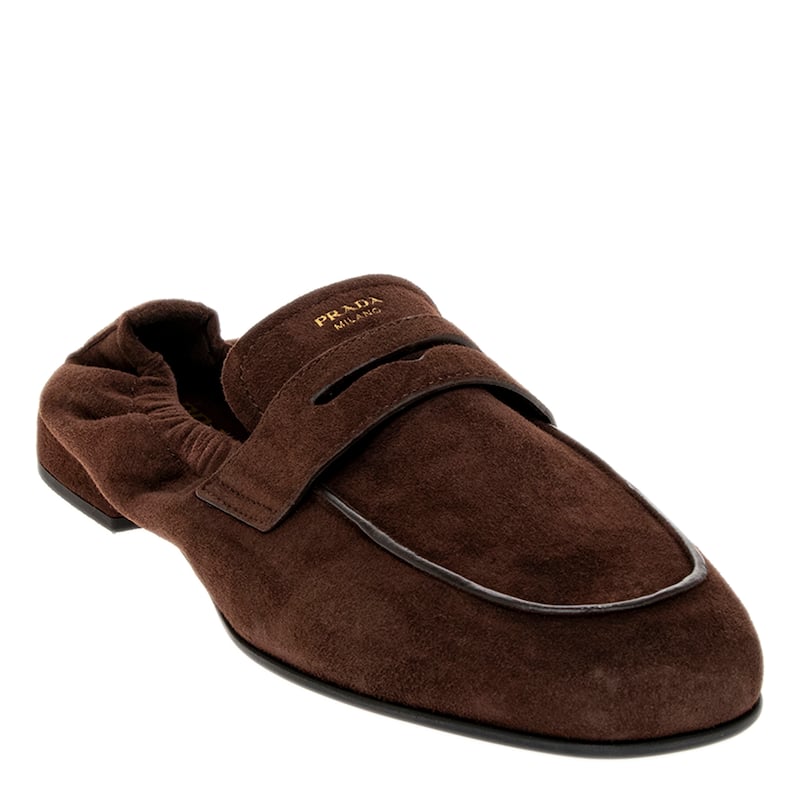 Prada Shuffle Antiqued Suede Loafers - 37.5 EU