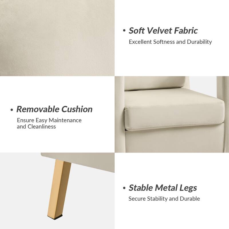 Valentina Comfy Accent Armchair with Golden Metal Legs and Removable Cushions by HULALA HOME