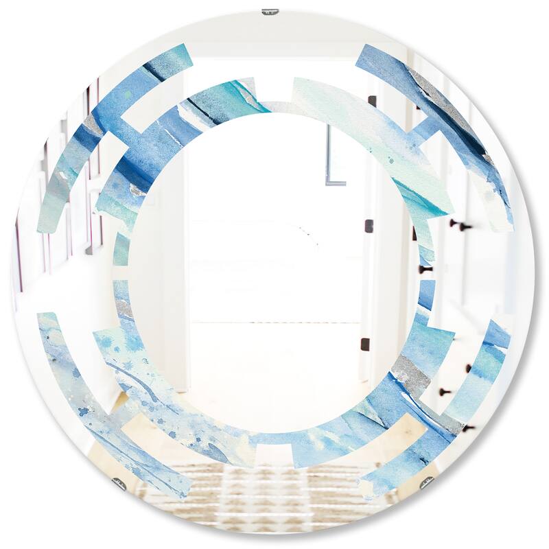 Designart 'Blue Silver Spring I' Printed Modern Round or Oval Wall Mirror - Space - 24in.x24in.