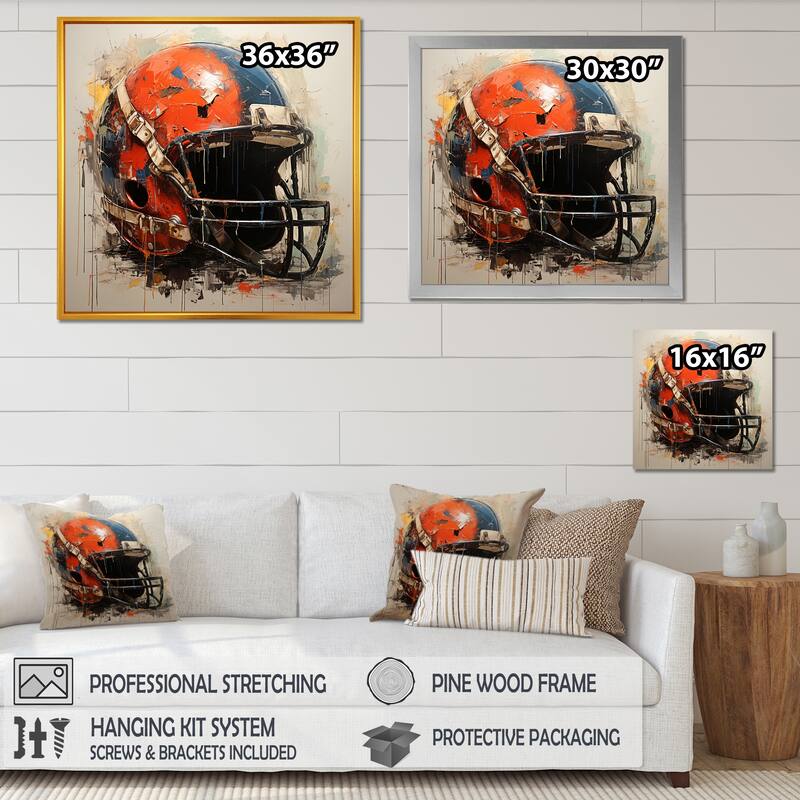 Designart "Minimalist Red Football Helmet II" Sport Football Wall Decor Red Modern Living Room Framed Canvas Art