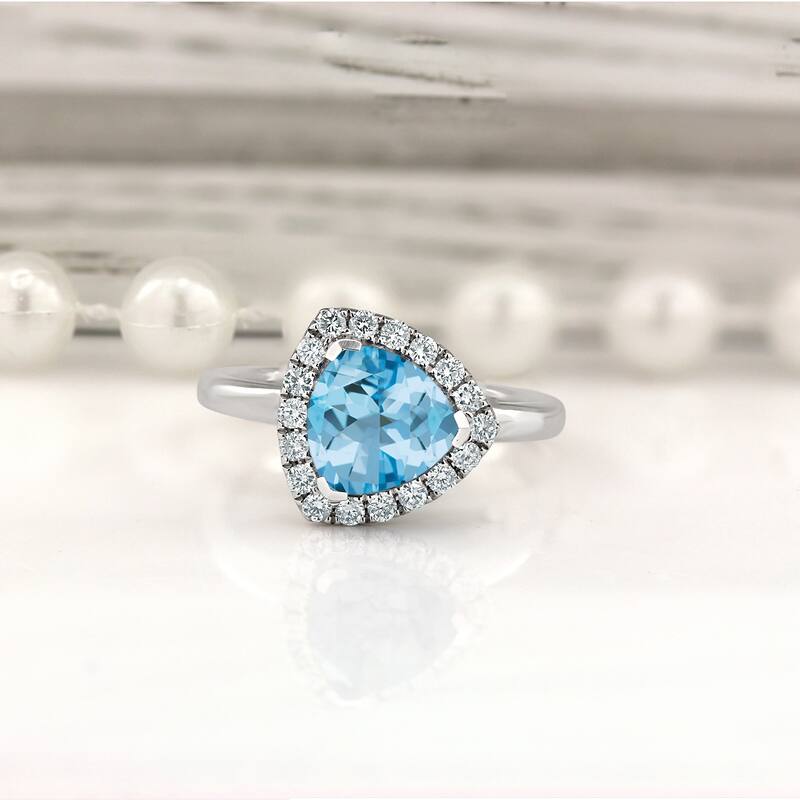Auriya 2 1/8ct Trillion-cut Sky Blue Topaz 1/4cttw Halo Diamond Engagement Ring 14k Gold