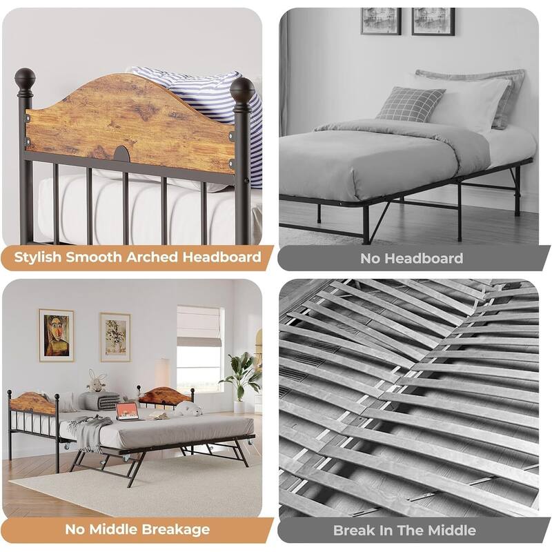 Space-Saving Twin Daybed, Platform Sofa Bed Frame with Foldable Trundle