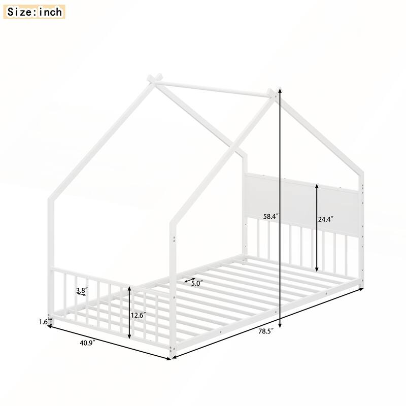 Twin Size House Bed with Roof and Colorful Lights