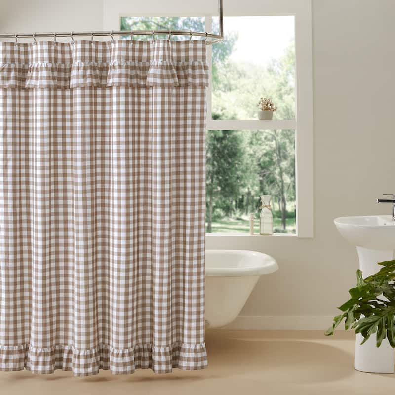 Annie Buffalo Portabella Check Ruffled Shower Curtain 72x72 - Portabella - 72x72