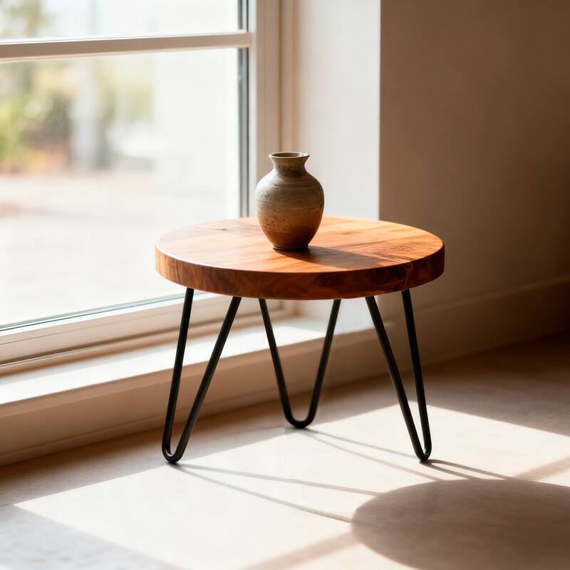 Teak Wood Round Plant Stand Table - 15.74" x 15.74"x 11.96" - 15.74" x 15.74"x 11.96" - Brown