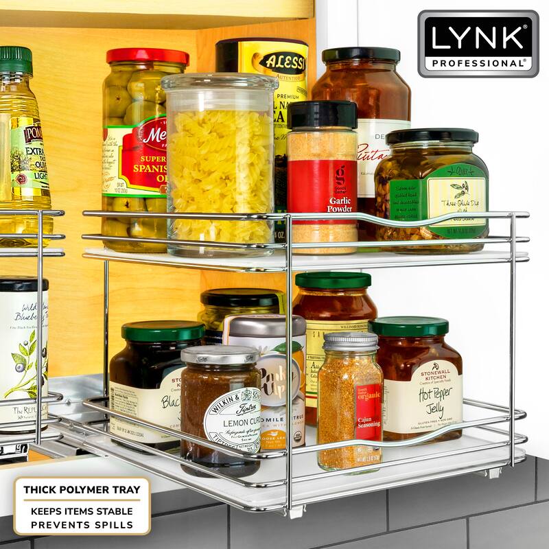 LYNK PROFESSIONAL® Pull Out Spice Rack Organizer for Cabinet - 10-1/4 inch Wide - Lifetime Limited Warranty - 2 Tier, Chrome