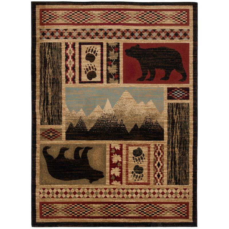 Mayberry Rugs Aspen Multi Lodge Bear Area Rug - 5'3" x 7'3" - Multi