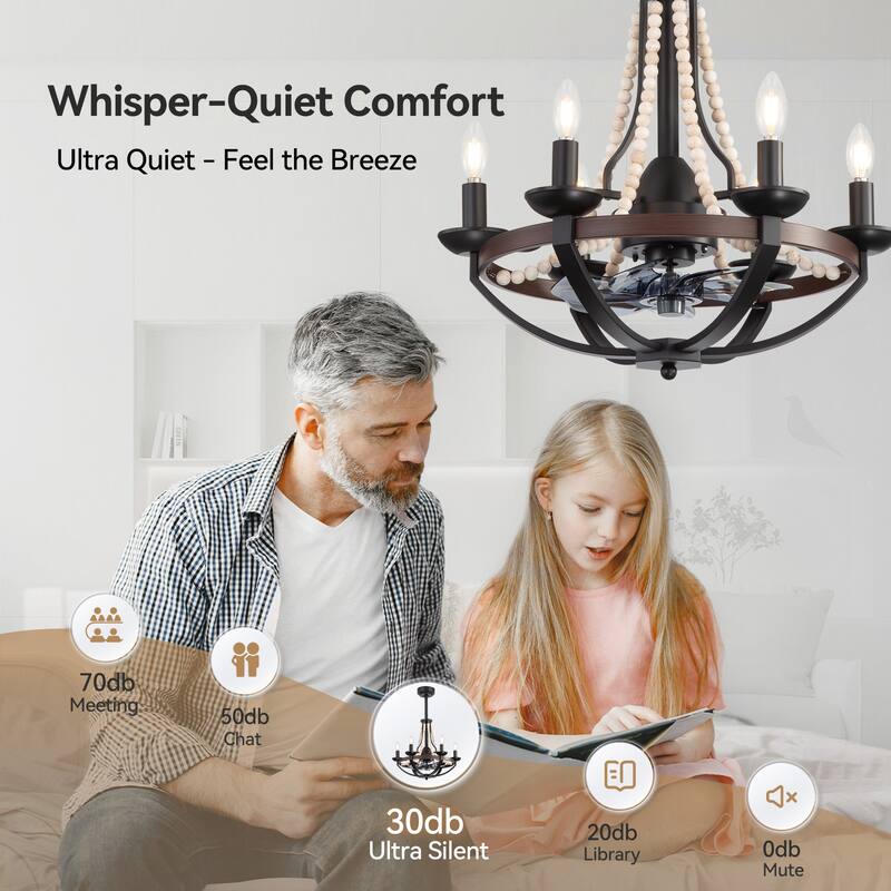 22-Inch Distressed White 7-Blade Crystal Chandelier Ceiling Fan with Light and Remote