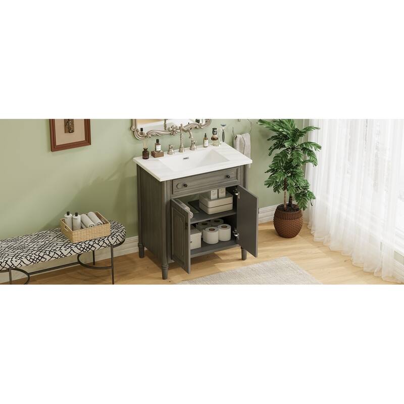 31" Bathroom Vanity with Sink, Rustic Bathroom Cabinet with Soft Close Doors and Adjustable Shelf, Curved Profile Design