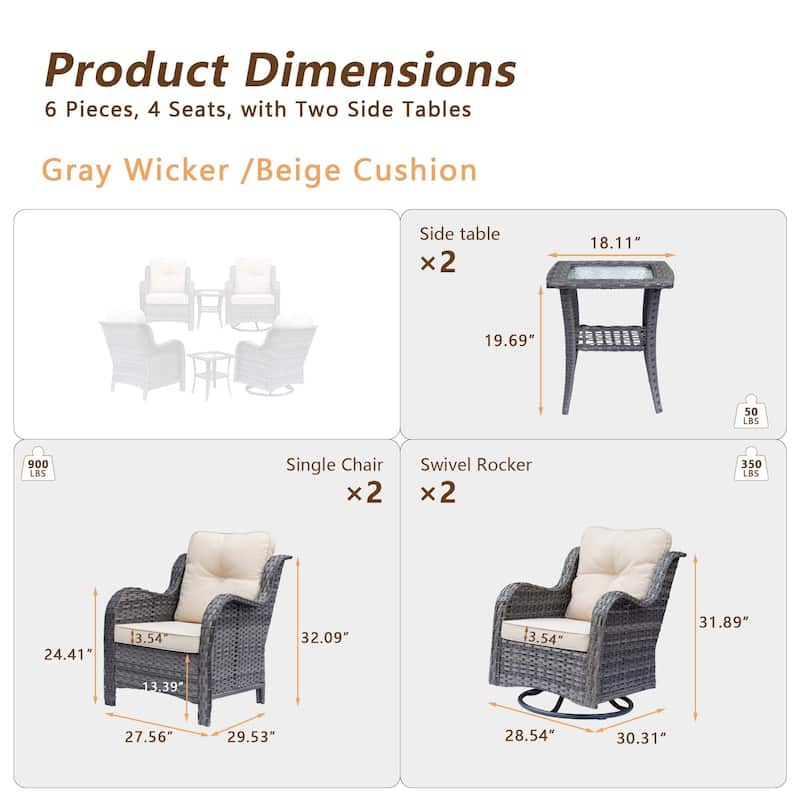 Outdoor Patio Furniture-Gray Wicker Outdoor Swivel Rocker Chairs Set