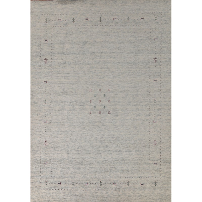 Tribal Gabbeh Area Rug Hand-Knotted Beige / Ivory Wool Carpet - 9'0"x 11'6"