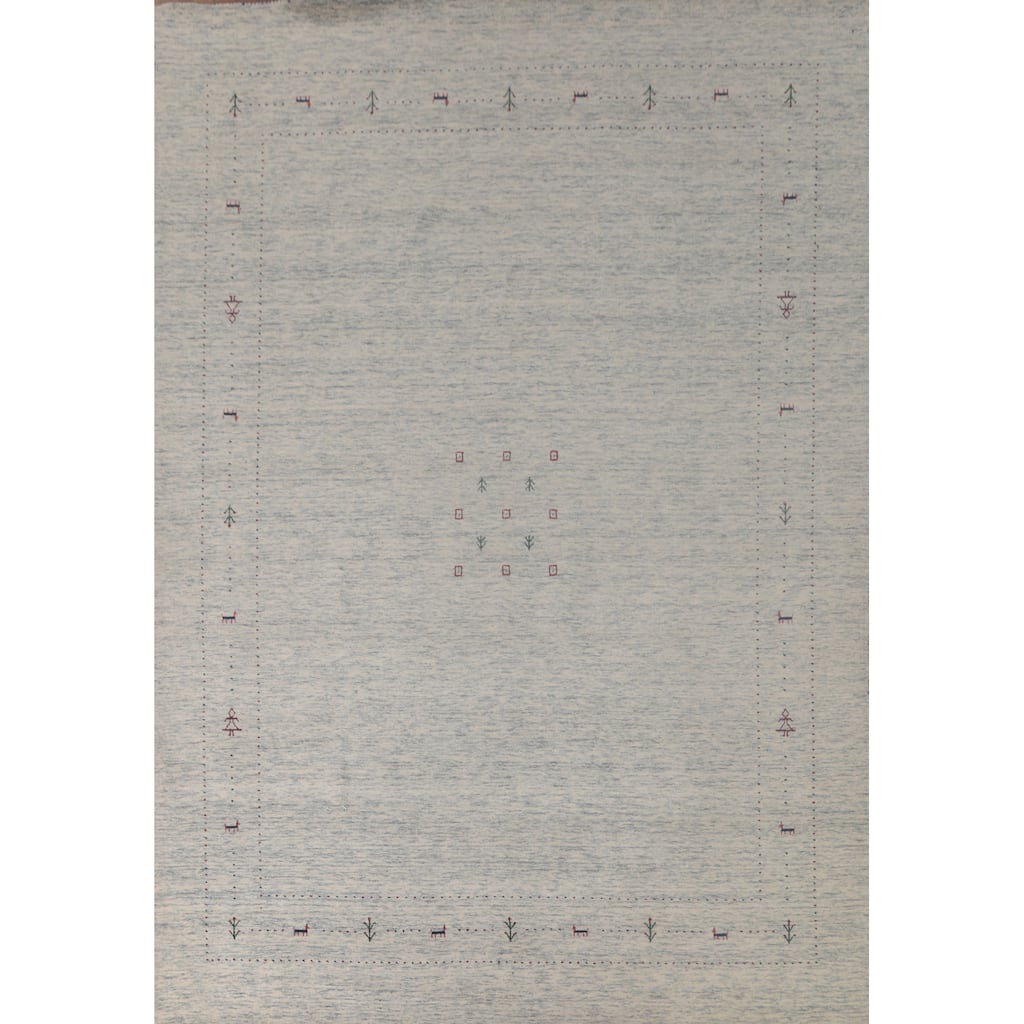 Tribal Gabbeh Area Rug Hand-Knotted Beige / Ivory Wool Carpet - 9'0"x 11'6"
