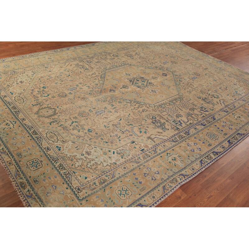 Geometric Pink Tabriz Persian Area Rug Oriental Handmade Wool Carpet - 8'0"x 10'9"