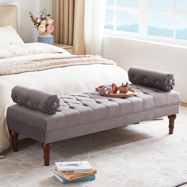 Velvet Bedroom Bench Pink Beige Blue Gray Upholstered Bench with Button Tufted 60.2