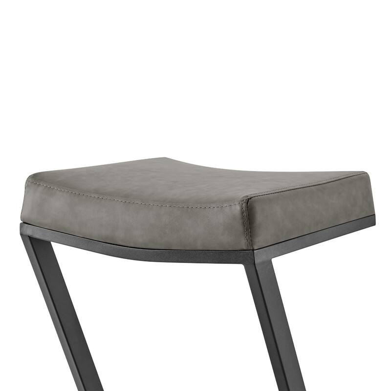 Alta Backless Barstool, Z Black Iron Footrest, Gray Faux Leather