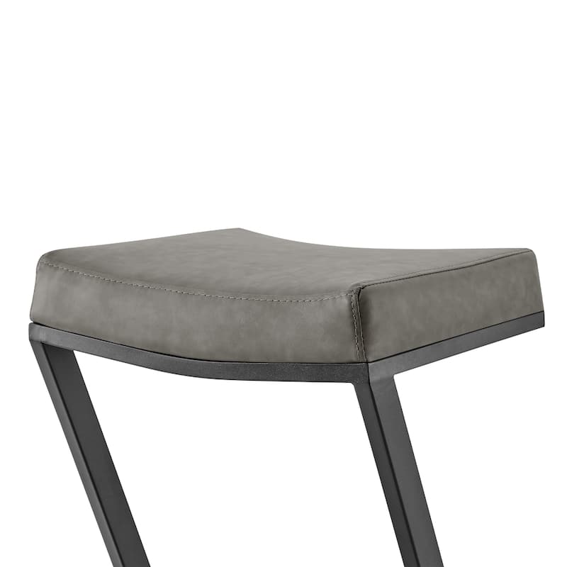 Alta Backless Counter Stool, Z Black Iron Footrest, Gray Faux Leather