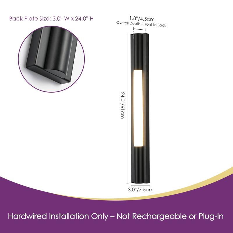 24" Modern Black/Gold LED Wall Sconce - 10W 3000K Warm Light, Linear Fixture for Bedroom & Hallway