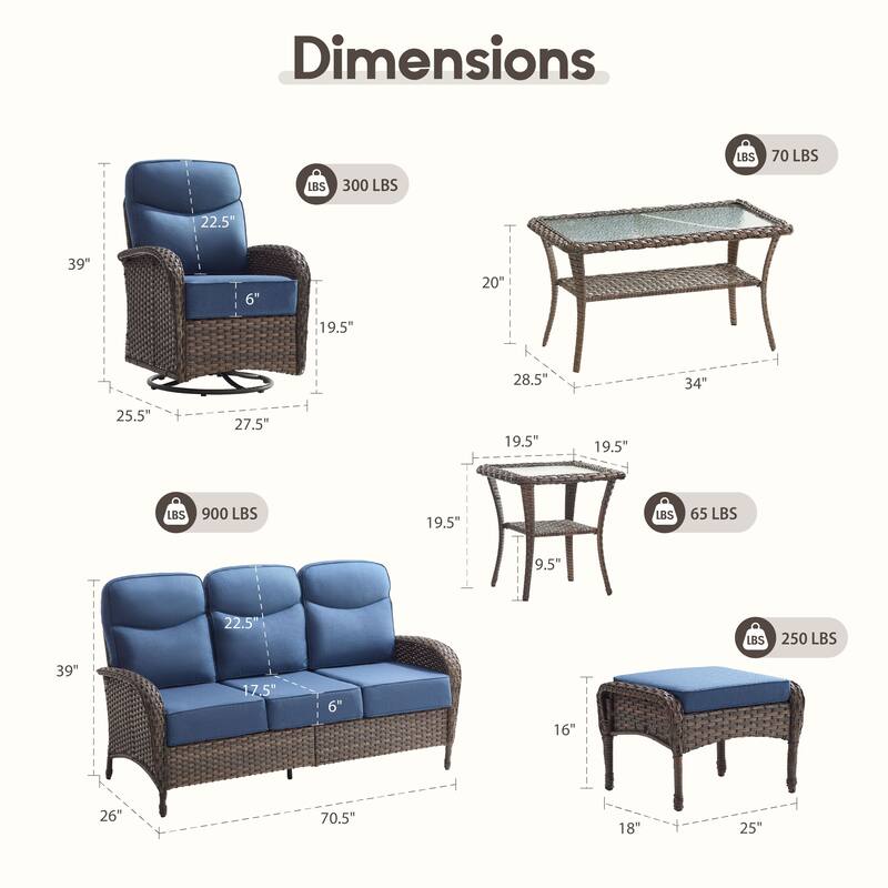 Luna 10-Piece Wicker Patio Conversation Set with Swivel Gliders and 6-Inch Thick Olefin Cushions