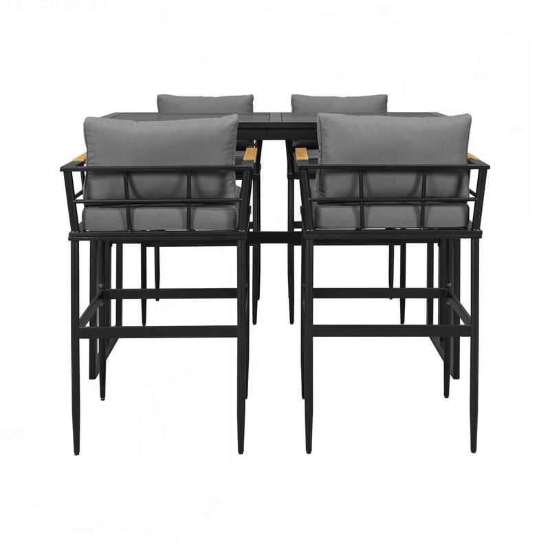 Outstanding Iron Outdoor Dining Set with Acacia Armrests