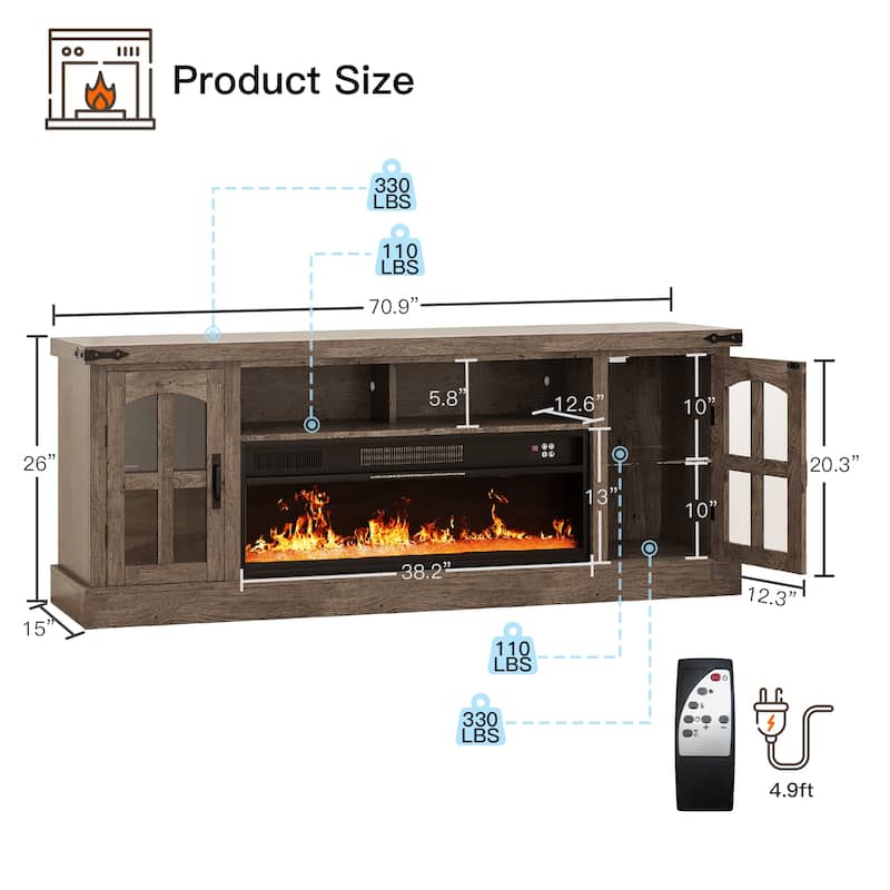 71" Electric Fireplace TV Stand with LED Lights