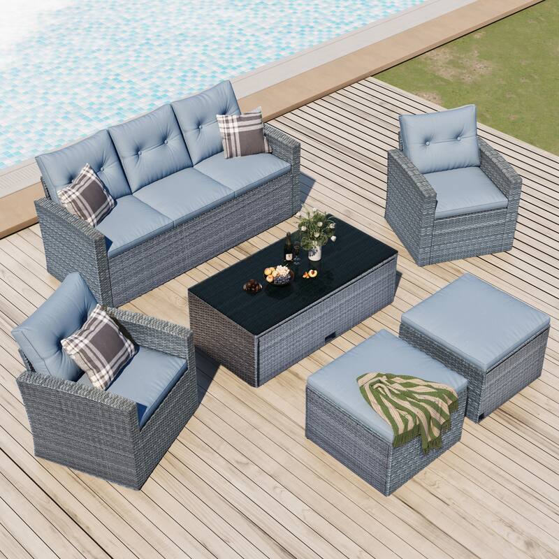 6-piece All-Weather Wicker PE rattan Patio Outdoor Dining Conversation Sectional Set with coffee table