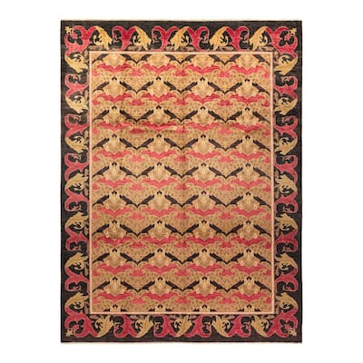 Overton Hand Knotted Wool Vintage Inspired Modern Contemporary Arts & Crafts Yellow Area Rug - 10' 1" x 13' 2"