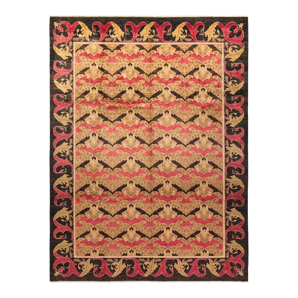 Overton Hand Knotted Wool Vintage Inspired Modern Contemporary Arts & Crafts Yellow Area Rug - 10' 1" x 13' 2"