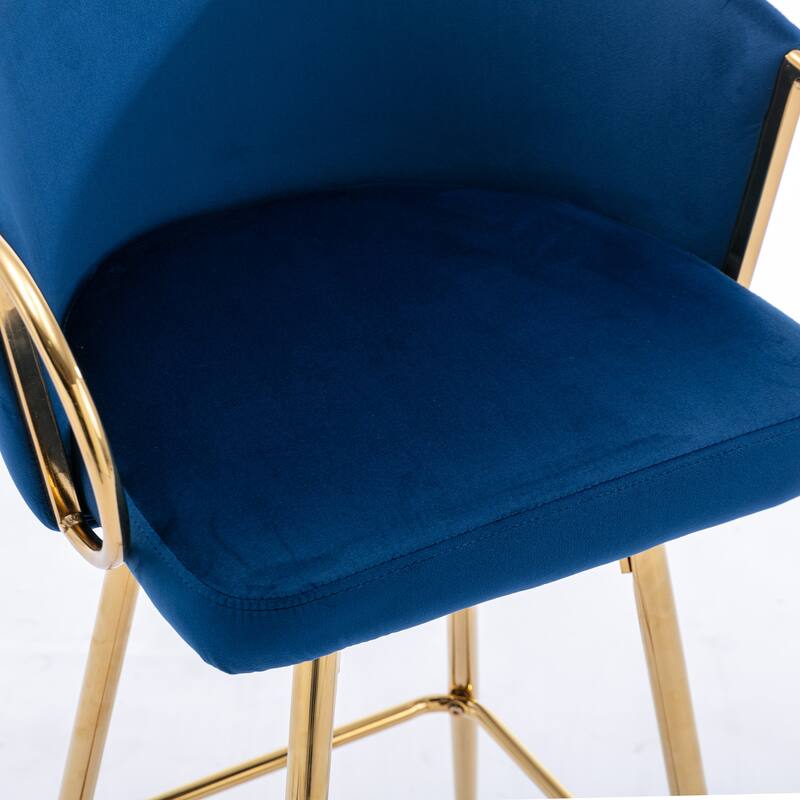 Set of 2 Simple 26 Inch Velvet Upholstery Bar Stools,with Golden Footrest and Legs
