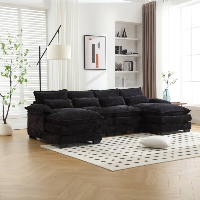 Sectional Sofa Cloud Couch for Living Room, Modern Chenille/Boucle U Shaped Couch, Comfy Modular Sofa Sleeper with Double Chaise