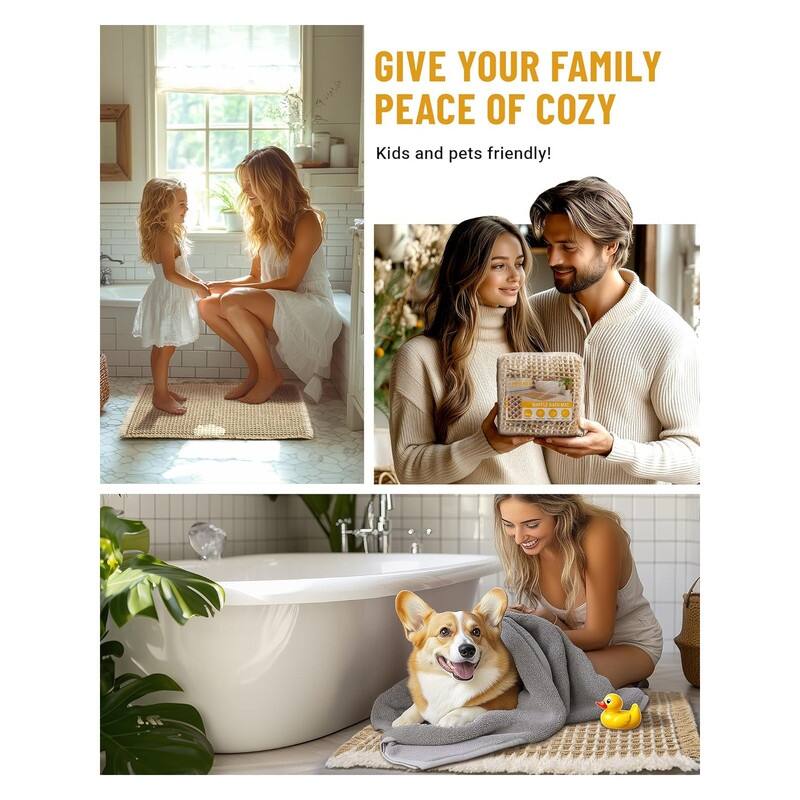 Large Waffle Bath Mat Set, Non Slip Bathroom Mat Set