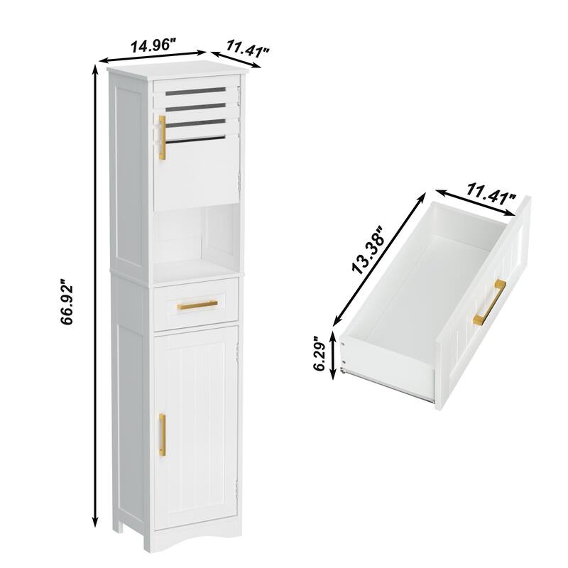Tall Bathroom Floor Storage Cabinet with 1 Drawer and 2 Doors Storage Cabinet with 5 Adjustable Height Shelf