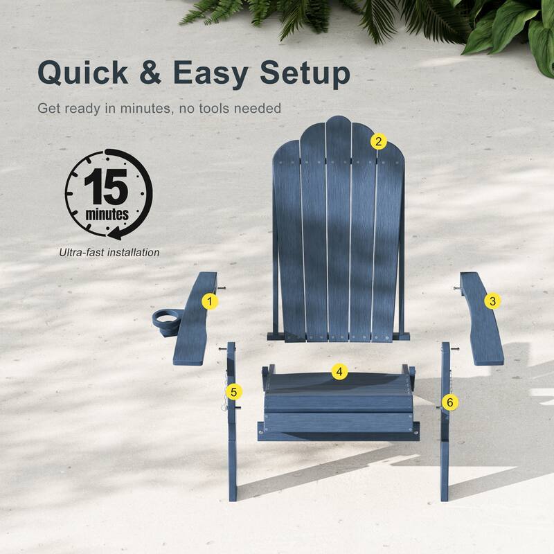 HDPE All-Weather Folding Adirondack Chair with Cup Holder