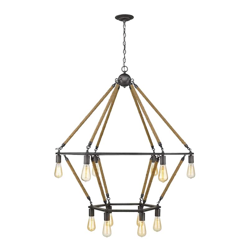 HomeRoots Brown and Black Twelve Light Metal Dimmable Chandelier - 41.13' X '43.38' X '41.13
