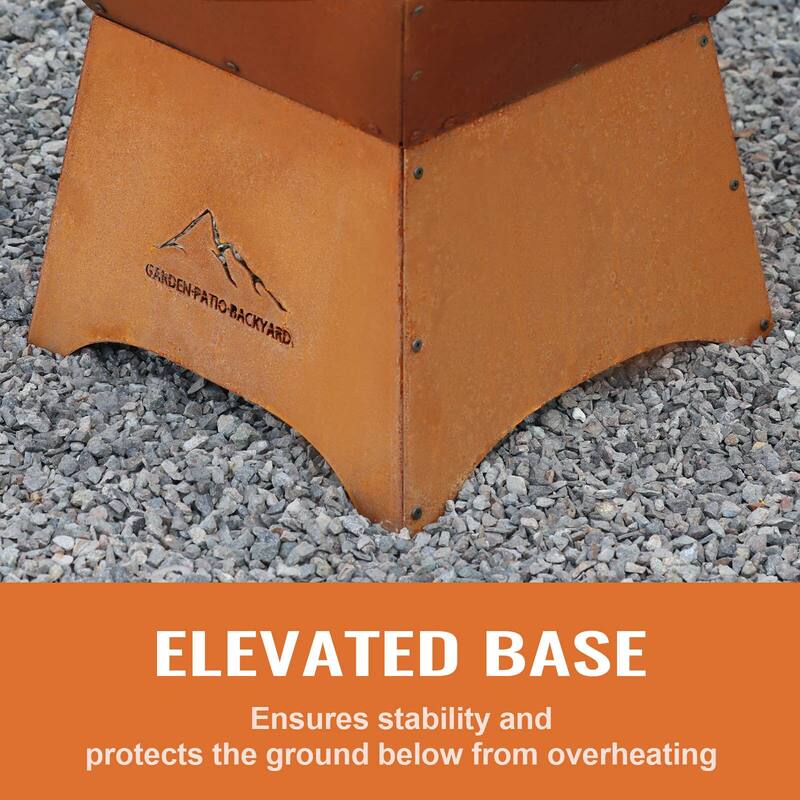 Aoodor 24" Rustic Corten Steel Fire Pit with 12" Stand, Rust Patina Finish, Detachable Wood-Burning Fire Bowl for Outdoors