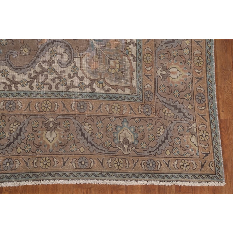 Over-Dyed Brown Tabriz Persian Vintage Area Rug Handmade Wool Carpet - 8'3"x 11'9"