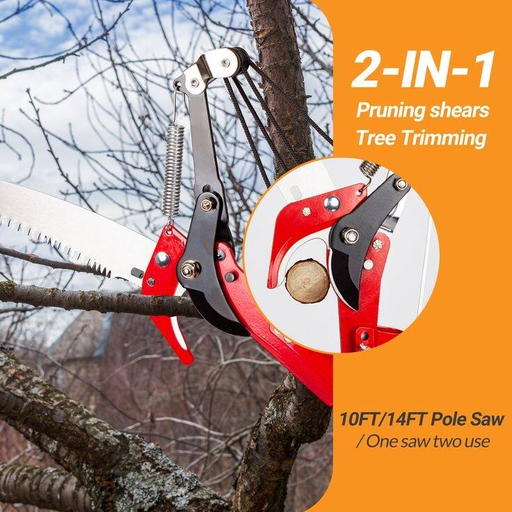 Suchtale Manual Pole Saw and Pruner with Sharp Blade Scissors, Lightweight Handles for High Branches