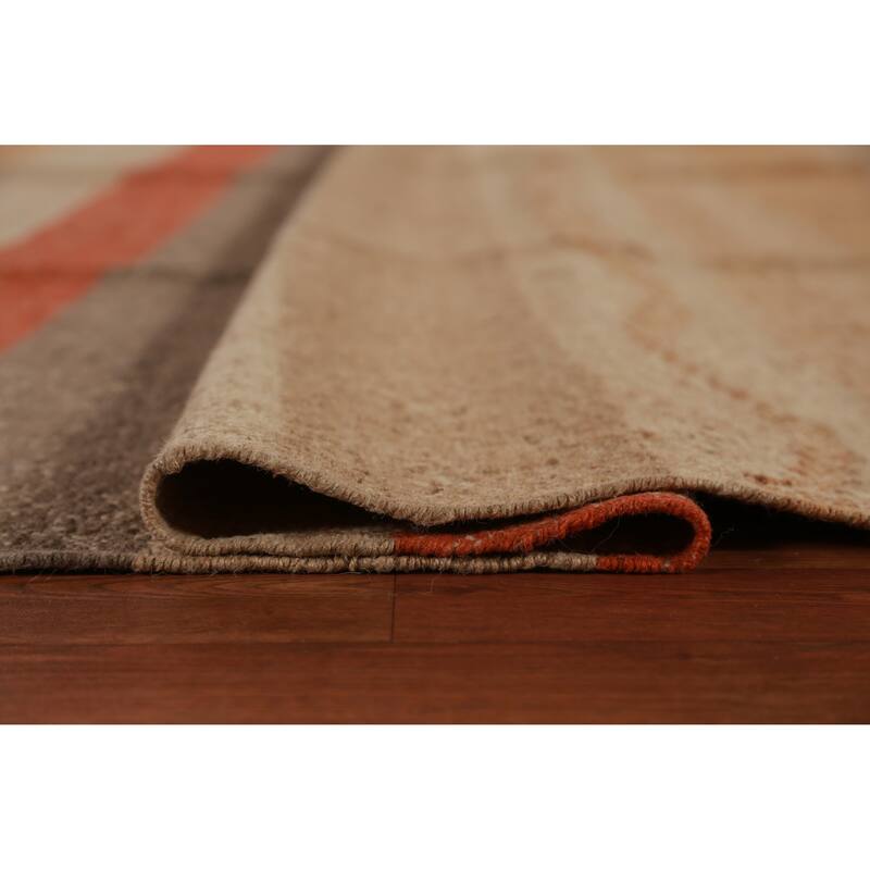Hand Woven Oriental 100% Jute Carpet Modern Stripe Multi-Colored Kilim Area Rug - 12' 0'' X 9' 7''
