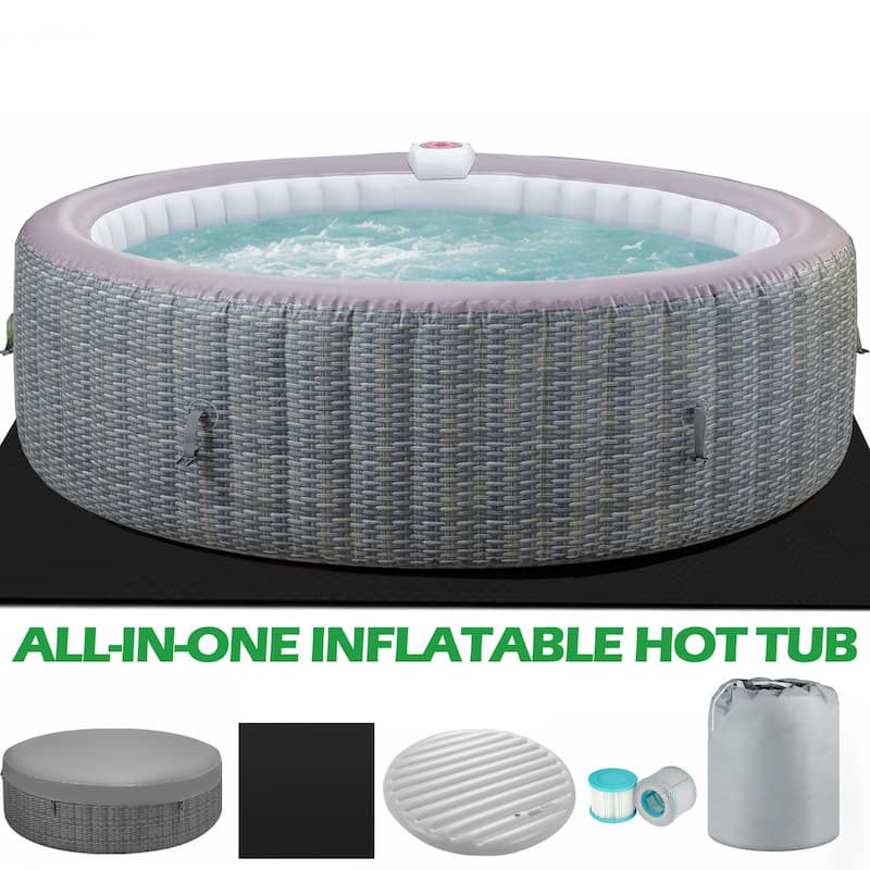 82''Inflatable Hot Tub w/Heating & Filters，Portable Hot Tub for Home Spa，6 Person Round Pool