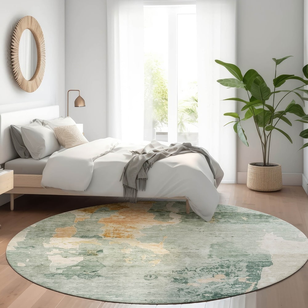 Machine Washable Indoor/ Outdoor Abstract Watercolor Chantille Rug