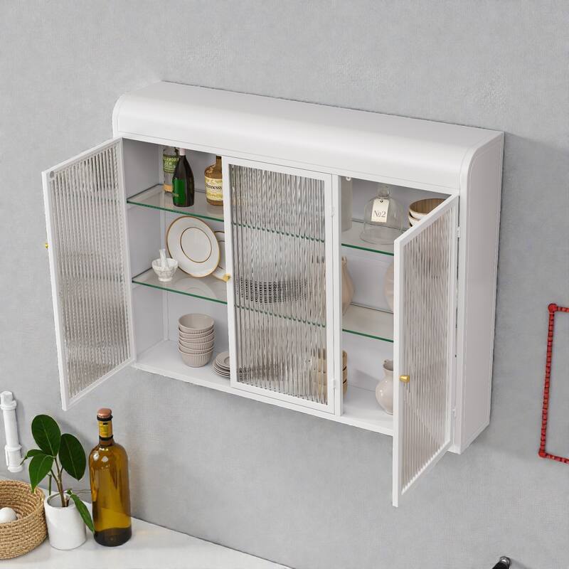 Arched 3-Door Wall Mounted Glass Cabinet for Kitchen, Bathroom and Living Room Storage Display