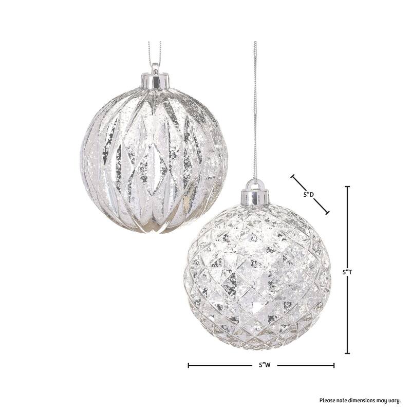6ct Silver Mercury Faceted Shatterproof Christmas Ball Ornaments 5"(125mm)