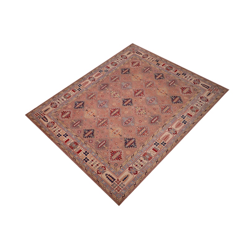 Tribal Kazak Patrick Pink/Beige Wool Rug - 9'1'' x 12'0''