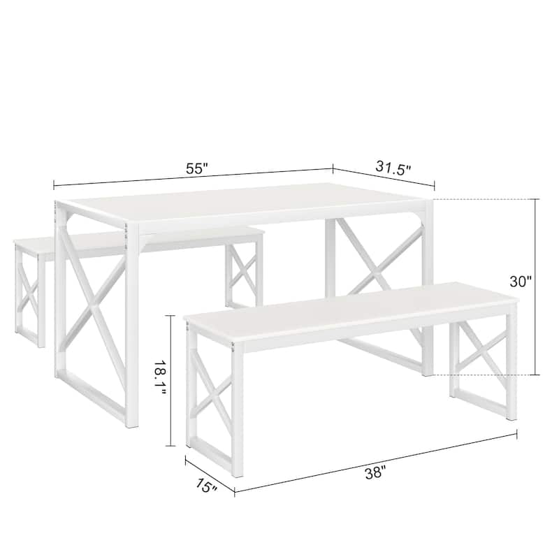 Javlergo 3-Piece Dining Table Set, 43"/55" Modern Wood Table Top Dining Table Set with Bench