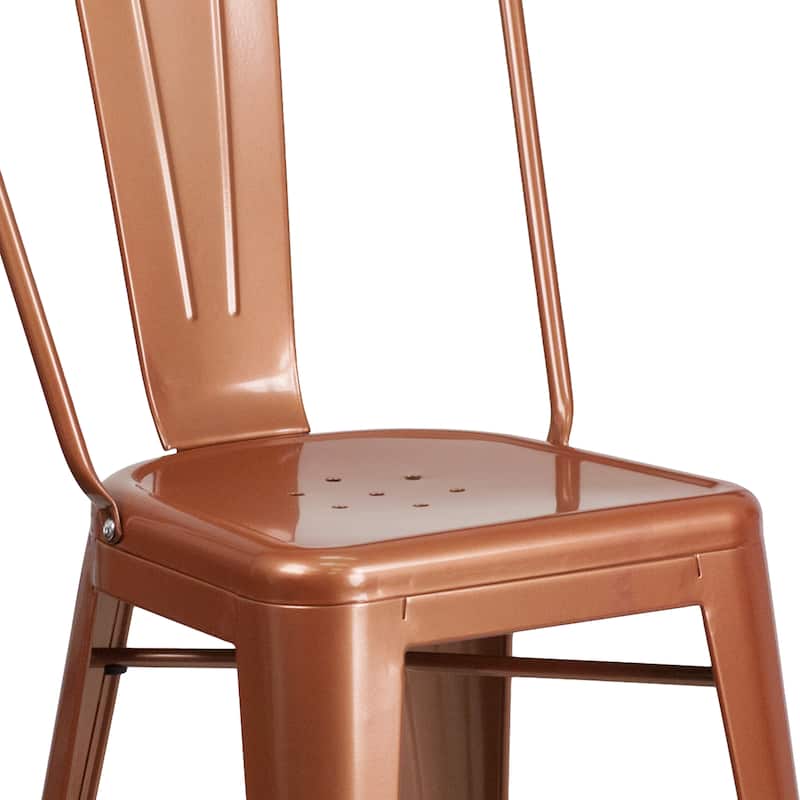 24'' High Metal Indoor-Outdoor Counter Height Stool with Back - 17.75"W x 22"D x 40.25"H