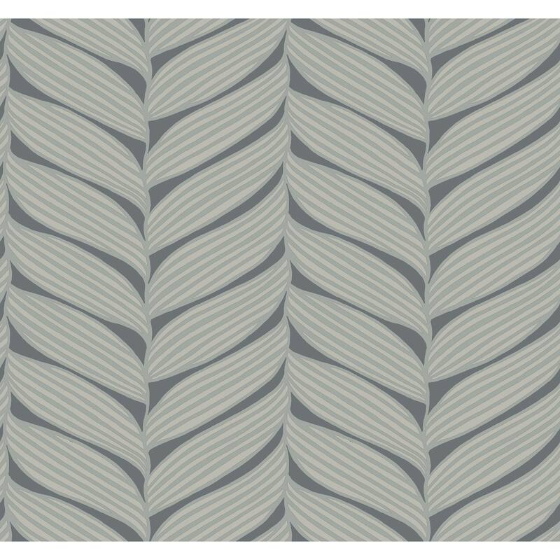 Exeter, Luminous Leaves 26.9' L X 27" W, Wallpaper Roll - Charcoal & Silver