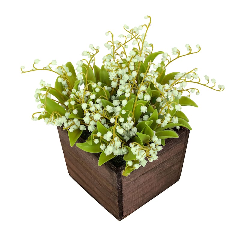National Tree Company 10 in. Green Lily-of-the-Valley Flowers in Wood Box - 10 in