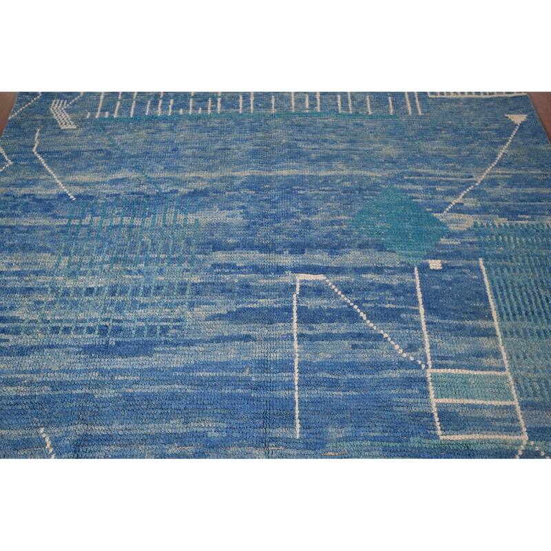 Blue Moroccan Area Rug Hand-Knotted Wool Carpet - 5'10"x 9'4"