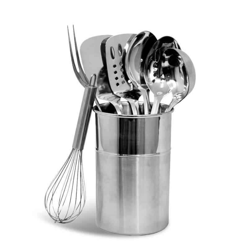 Chef Craft 8-Piece Stainless Steel Kitchen Utensils Set with Utensil Holder - Silver