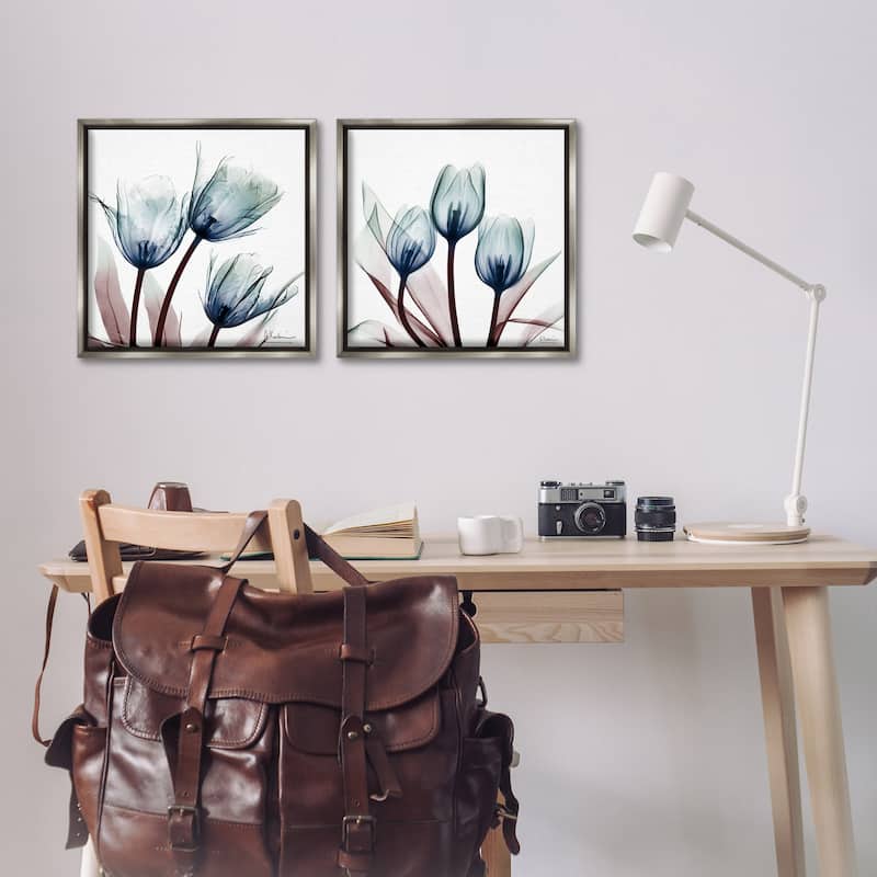 Stupell Vibrant Blue Tulips Framed Floater Canvas Wall Art Design By Albert Koetsier (Set of 2)
